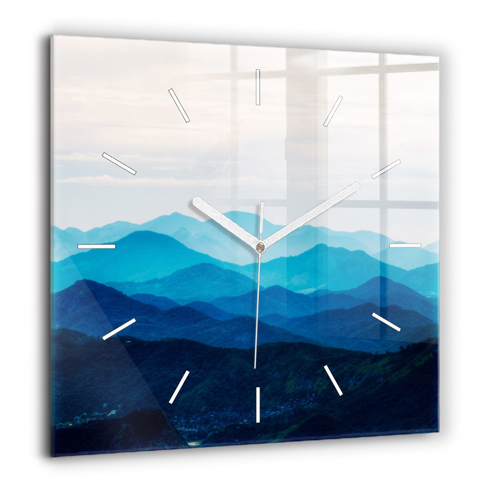 Horloge carrée en verre 60x60 cm Montagne en aquarelle