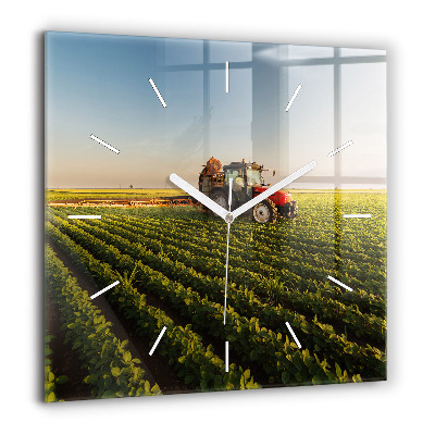 Pendule carrée en verre 60x60 cm Tracteur dans un champ agricole