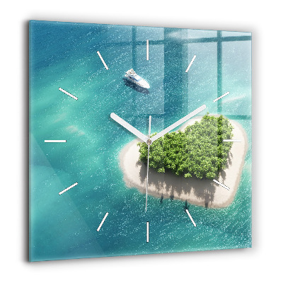 Horloge carrée en verre 60x60 cm Île du cœur