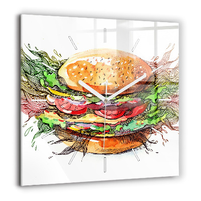 Horloge murale carrée 60x60 cm Hamburger au fromage XXL