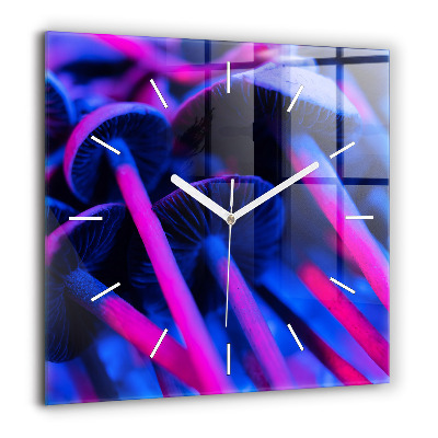 Pendule carrée en verre 60x60 cm Champignons magiques colorés