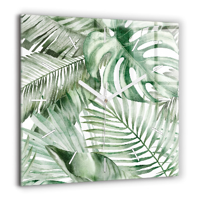Horloge carrée en verre 60x60 cm Feuilles de plantes peintes