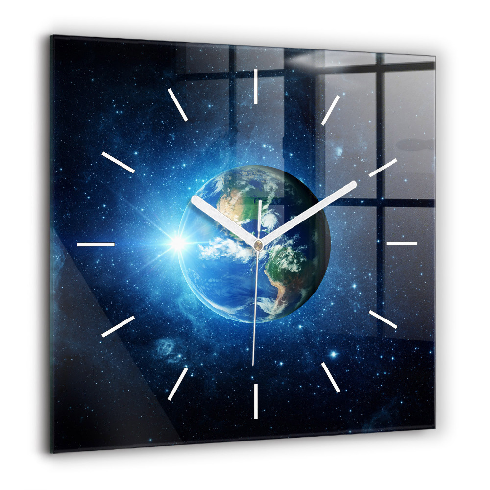 Horloge carrée en verre 60x60 cm Terre et galaxie - NASA