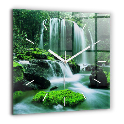 Horloge carrée en verre 60x60 cm Cascade dans la mousse