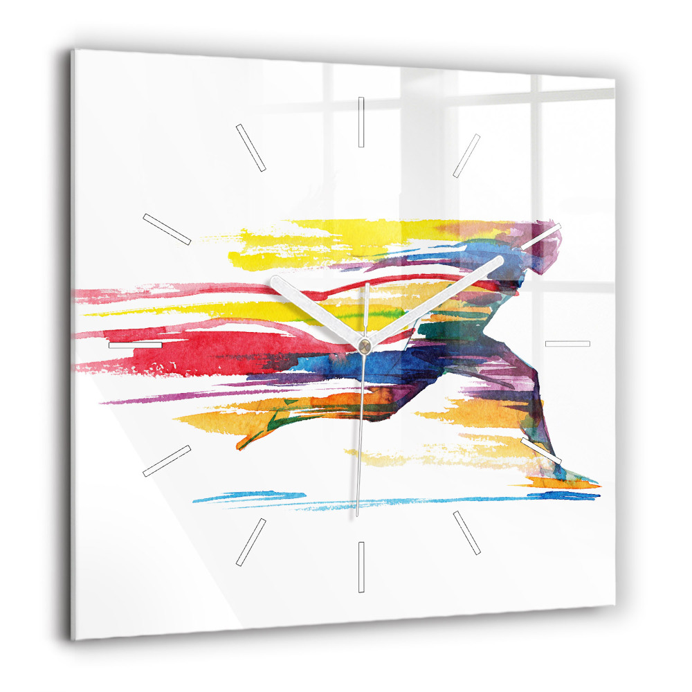 Pendule carrée en verre 60x60 cm Illustration d'un coureur