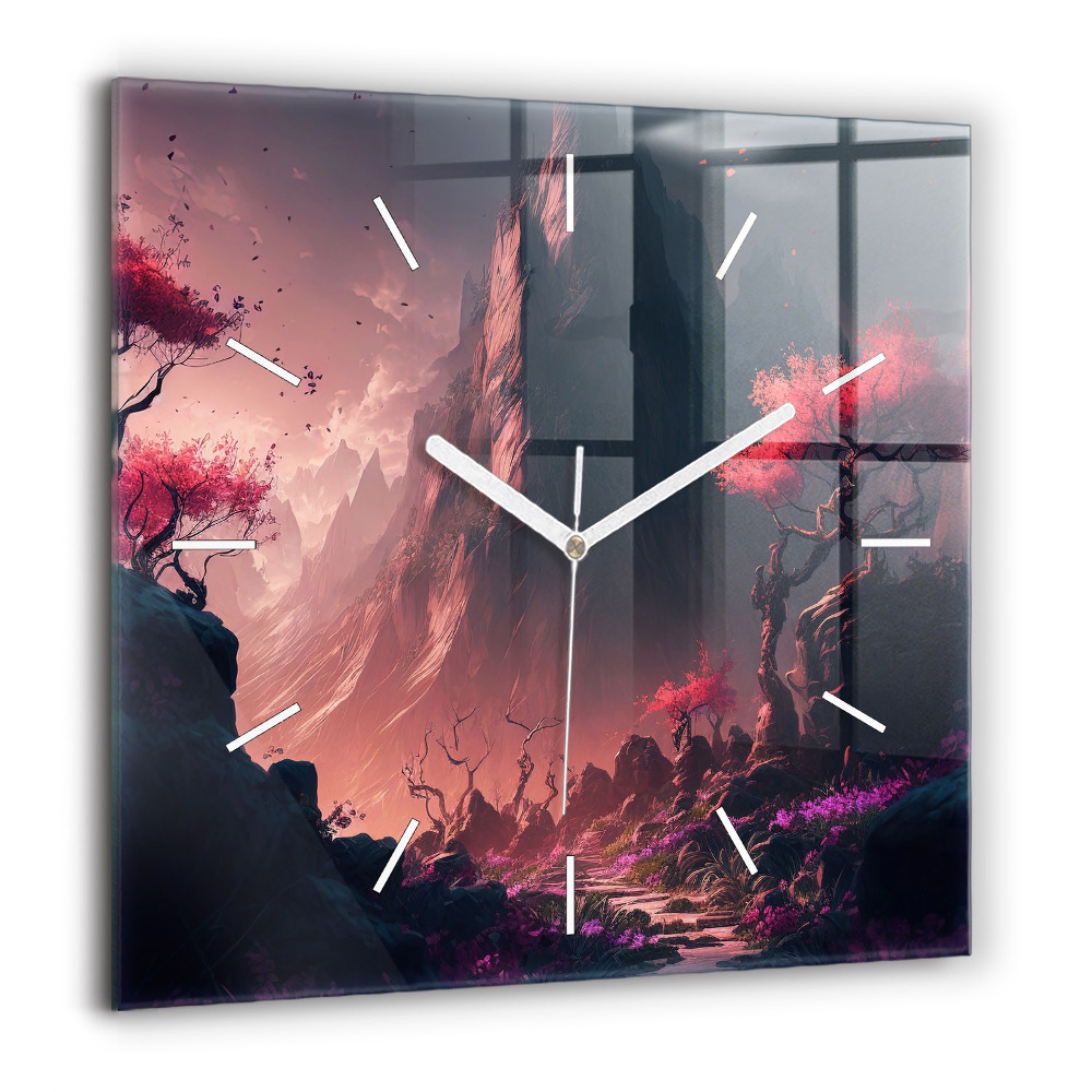 Pendule carrée en verre 60x60 cm Forêt et montagnes magiques
