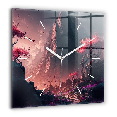 Pendule carrée en verre 60x60 cm Forêt et montagnes magiques