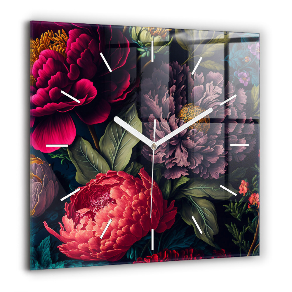 Horloge murale carrée 60x60 cm Bouquet de fleurs vintage