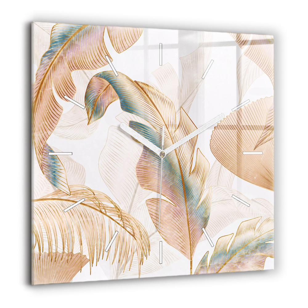 Horloge carrée en verre 60x60 cm Motif de feuilles de la nature