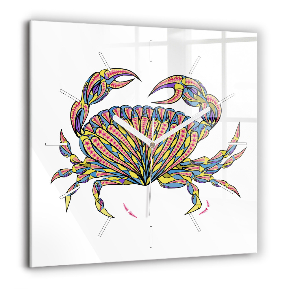 Horloge murale carrée 60x60 cm Crabe ethnique