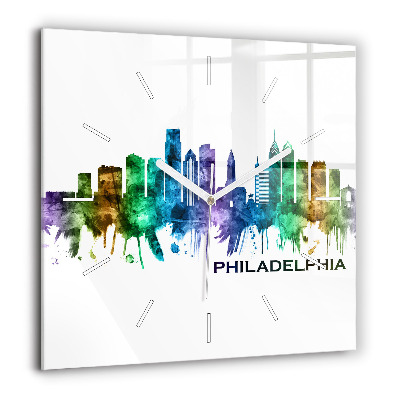 Horloge murale carrée 60x60 cm Philadelphie colorée