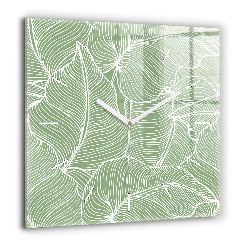 Pendule carrée en verre 60x60 cm Motif de feuilles dans la nature