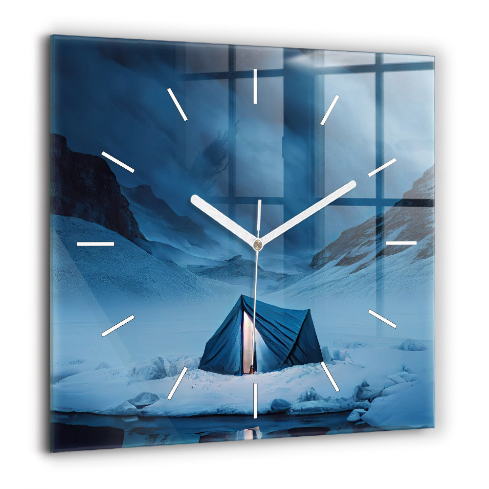 Horloge murale carrée 60x60 cm Tente dans les montagnes d'Islande