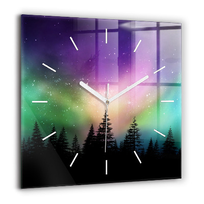 Pendule carrée en verre 60x60 cm Aurore boréale