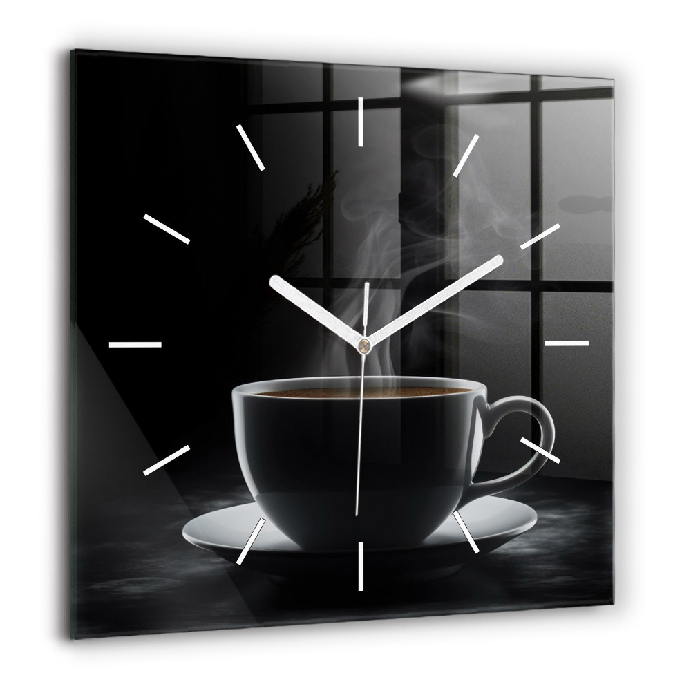 Horloge carrée en verre 60x60 cm Tasse de café noir
