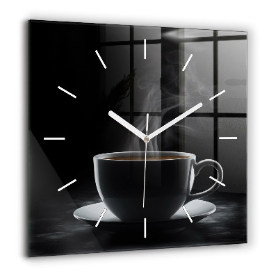 Horloge carrée en verre 60x60 cm Tasse de café noir