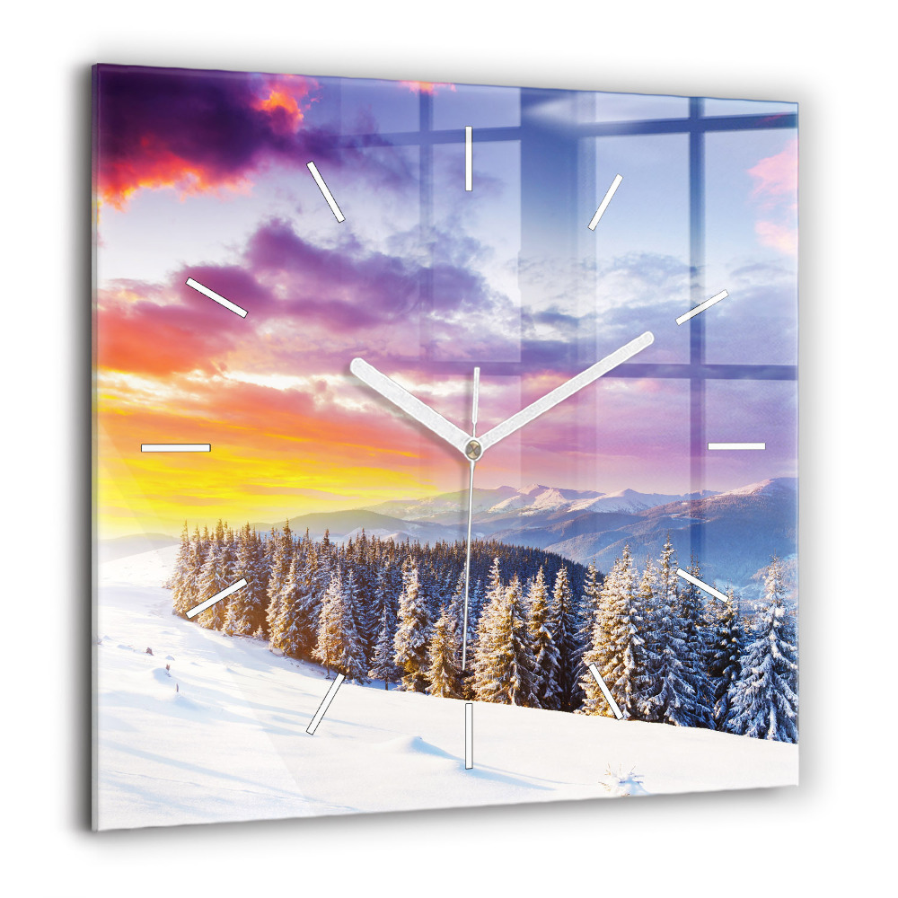 Horloge murale carrée 60x60 cm Paysage de montagne hivernal