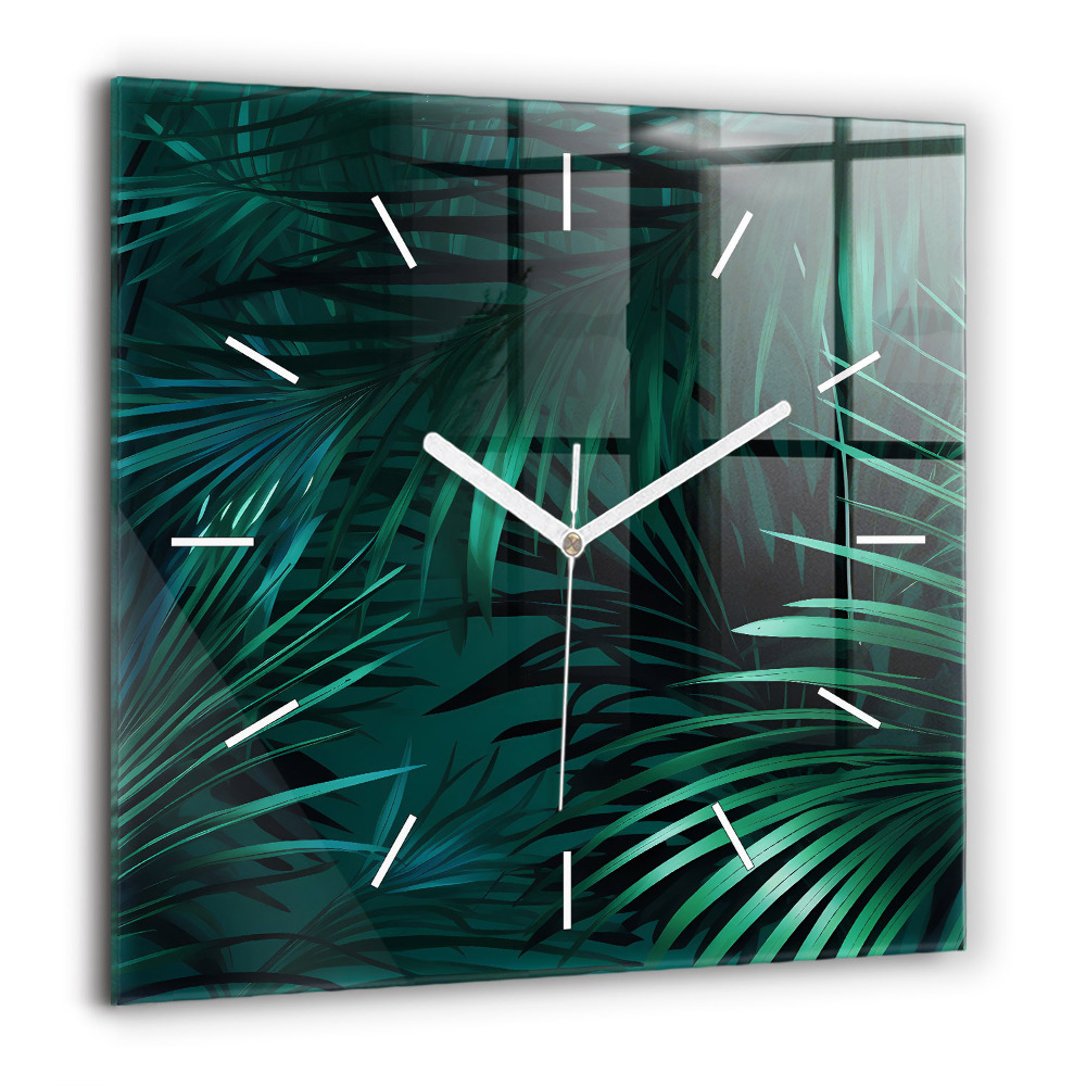 Horloge carrée en verre 60x60 cm Feuilles tropicales
