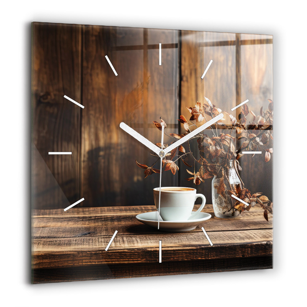 Horloge carrée en verre 60x60 cm Tasse de café