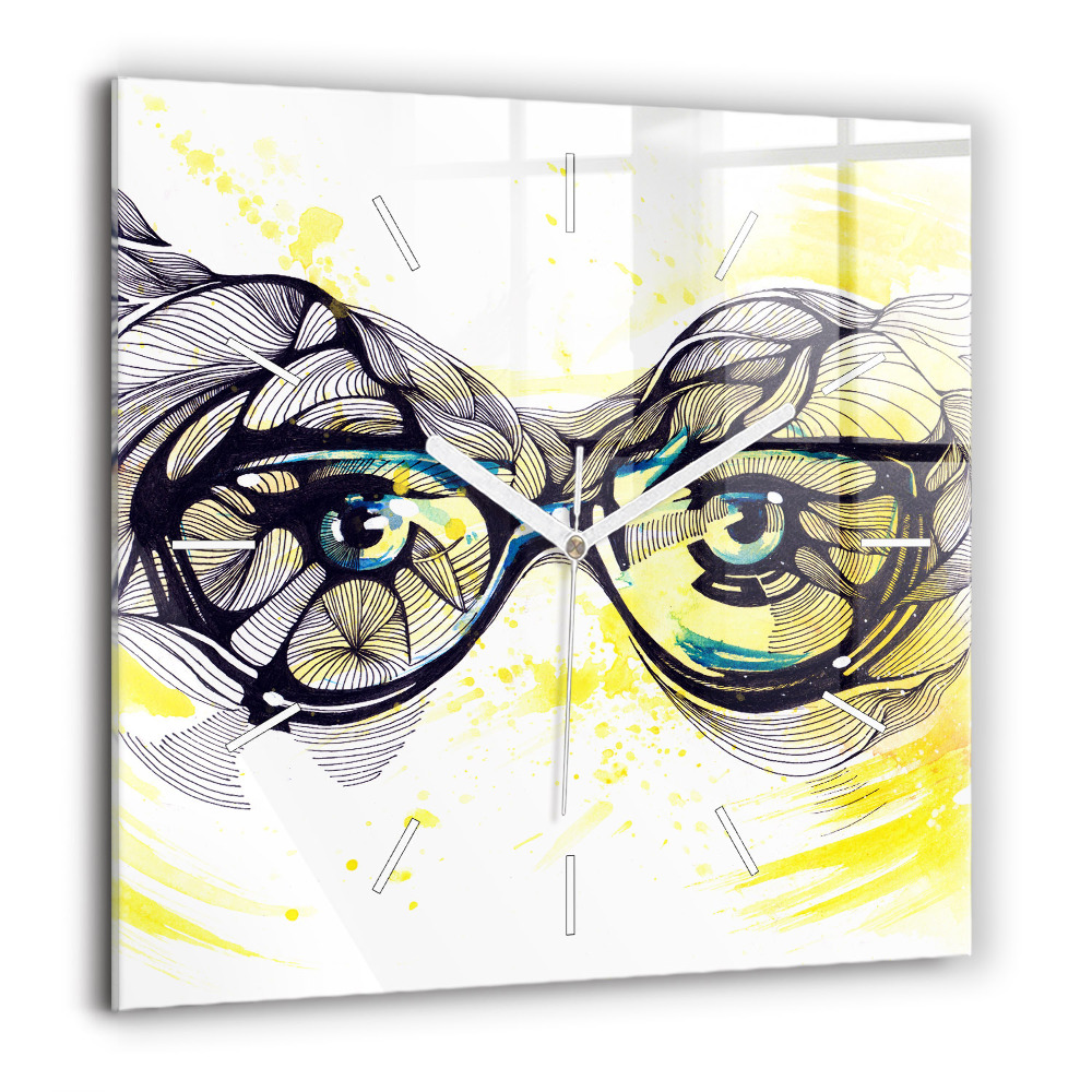 Horloge carrée en verre 60x60 cm Yeux dans des lunettes