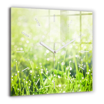 Horloge murale carrée 60x60 cm Herbe verte