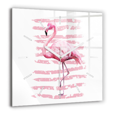 Horloge carrée en verre 60x60 cm Graphique de flamant rose