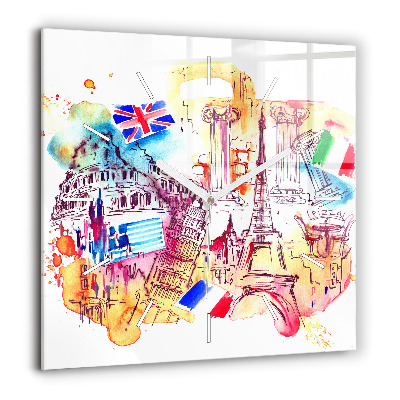 Horloge carrée en verre 60x60 cm Pays attrayants du monde