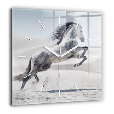 Horloge murale carrée 60x60 cm Cheval blanc au galop