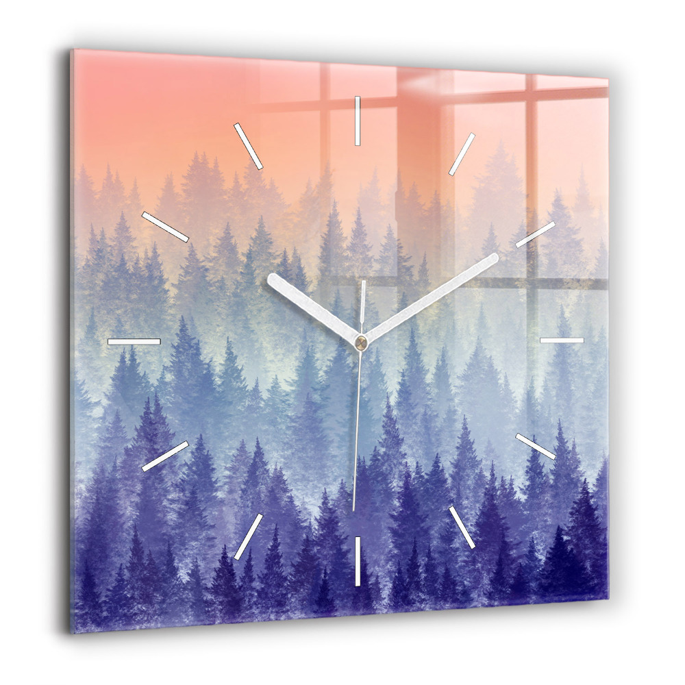 Horloge carrée en verre 60x60 cm Forêt dans la brume