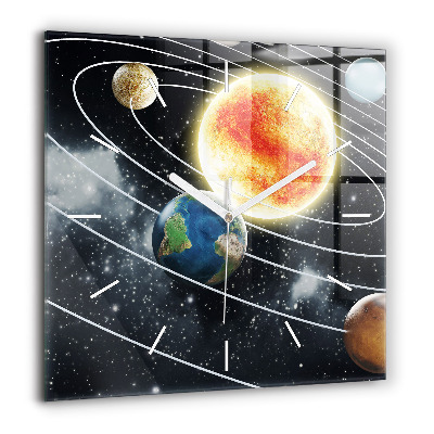 Horloge carrée en verre 60x60 cm Système solaire