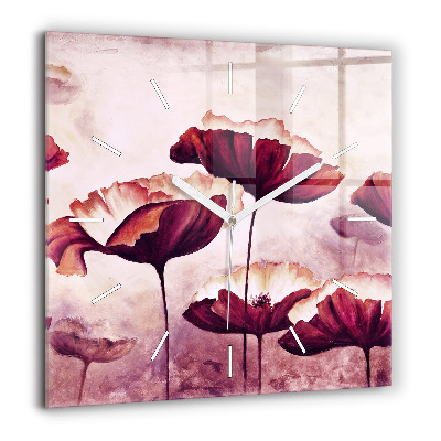 Pendule carrée en verre 60x60 cm Fleur de coquelicot