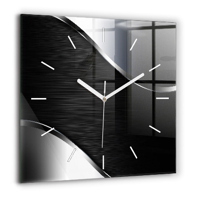 Pendule carrée en verre 60x60 cm Lignes noires et argentées