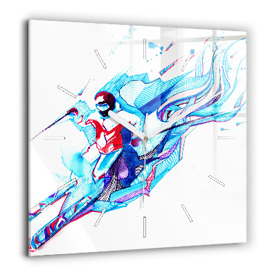 Pendule carrée en verre 60x60 cm Skieur