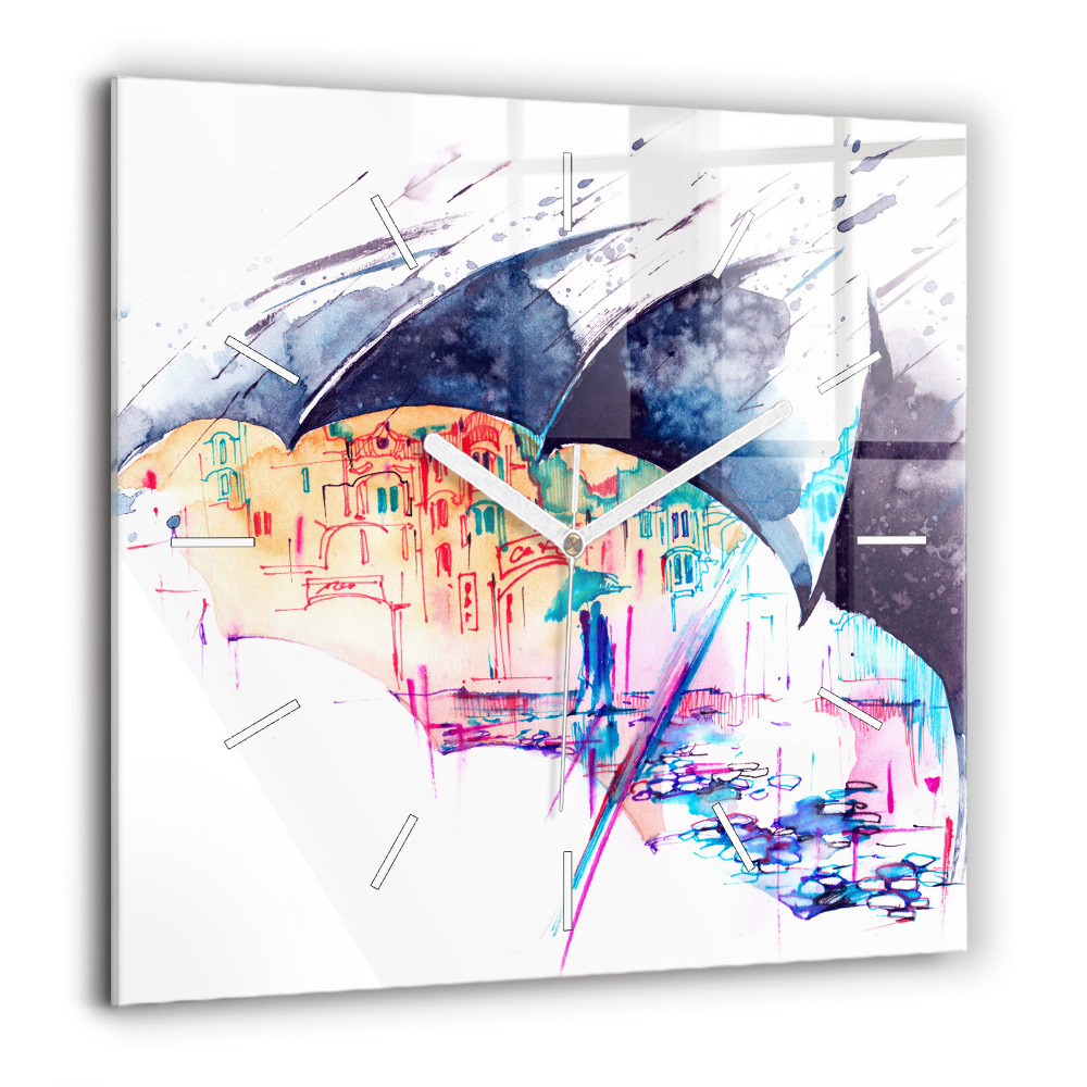 Horloge murale carrée 60x60 cm Parapluie et ville
