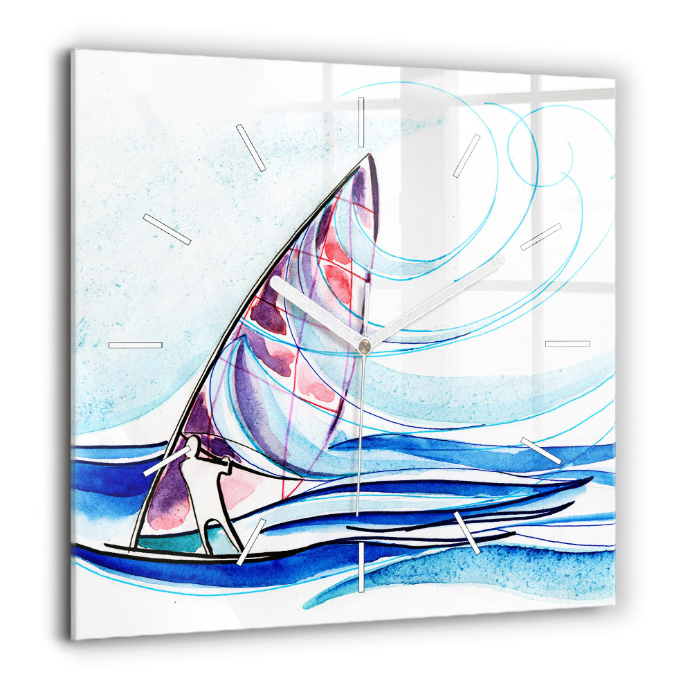 Pendule carrée en verre 60x60 cm Planche de surf