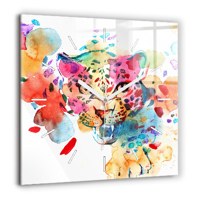 Pendule carrée en verre 60x60 cm Chat sauvage abstrait