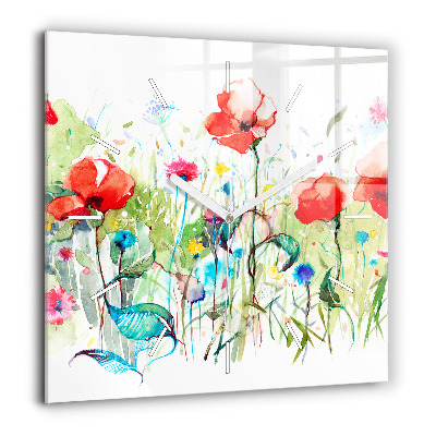 Horloge murale carrée 60x60 cm Fleurs dans une prairie