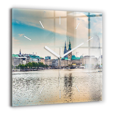 Pendule carrée en verre 60x60 cm Binnenalster à Hambourg