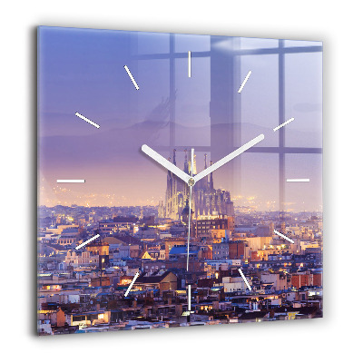 Horloge carrée en verre 60x60 cm Vue de Barcelone