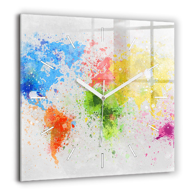 Horloge carrée en verre 60x60 cm Carte du monde sur papier