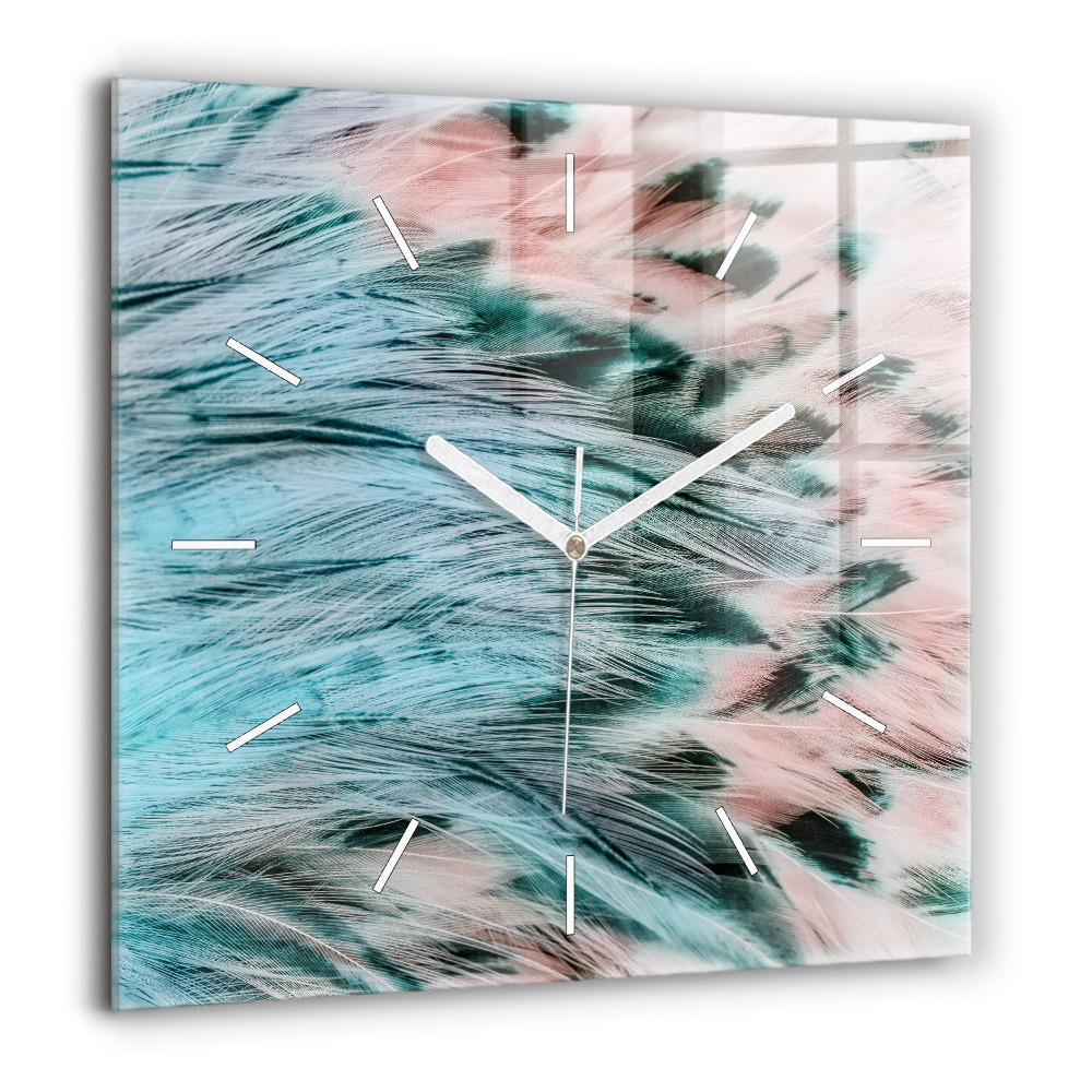 Pendule carrée en verre 60x60 cm Plumes colorées