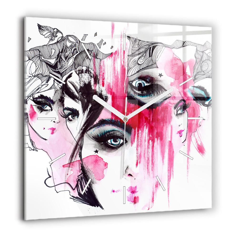 Pendule carrée en verre 60x60 cm Abstraction aux multiples visages