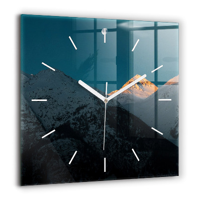 Pendule carrée en verre 60x60 cm Coucher de soleil dans les montagnes