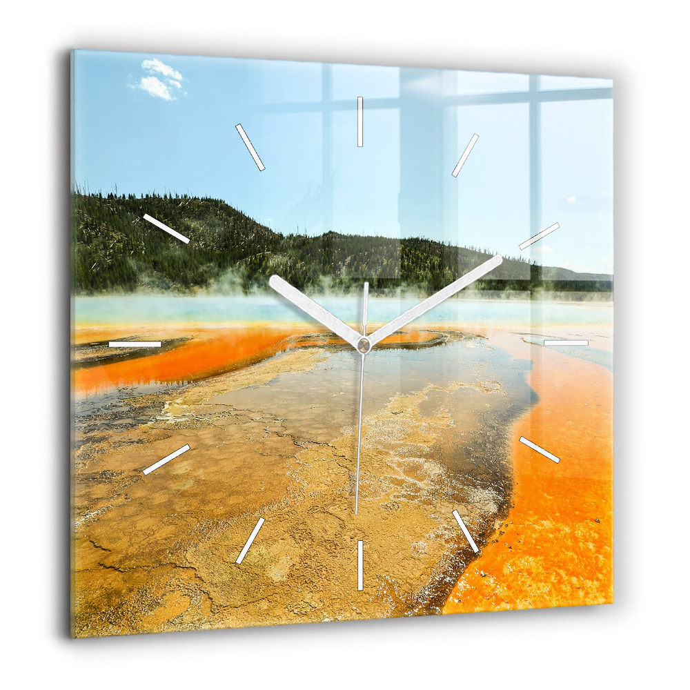 Horloge murale carrée 60x60 cm Lac avec montagnes