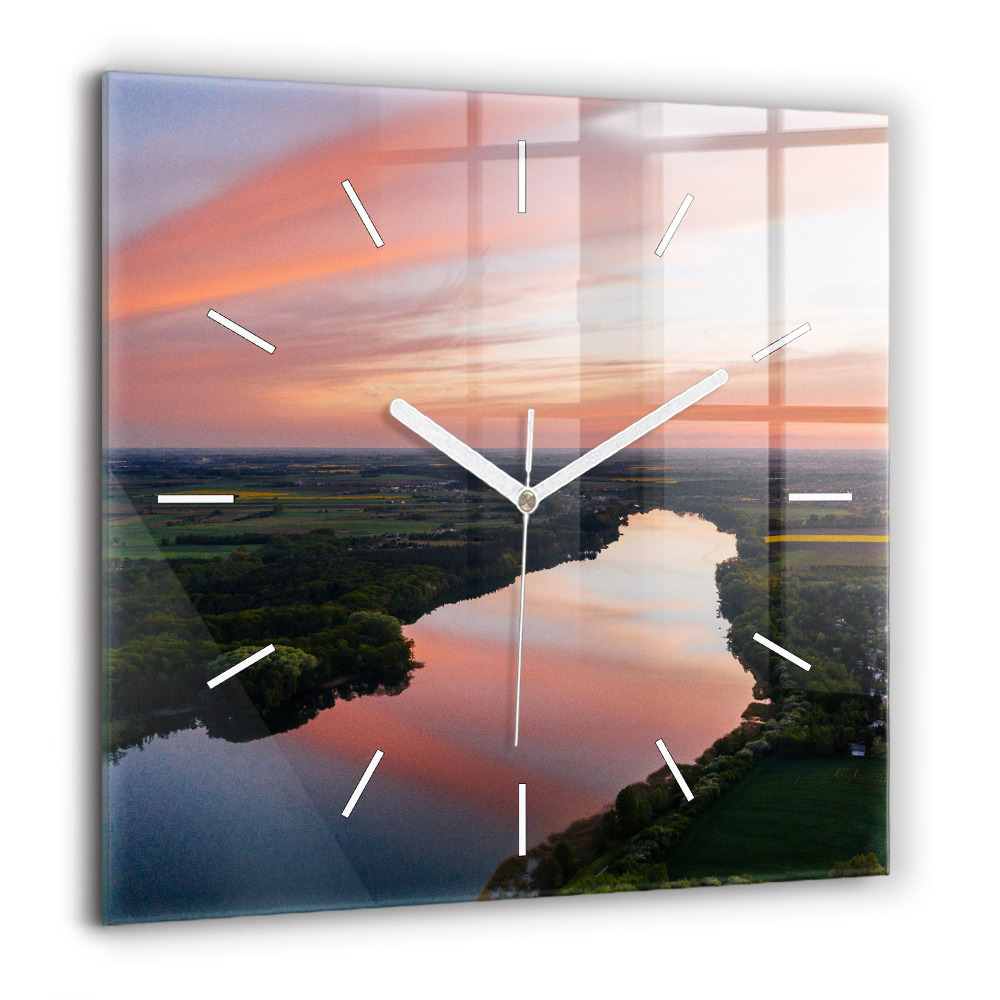 Horloge carrée en verre 60x60 cm Vue d'un lac