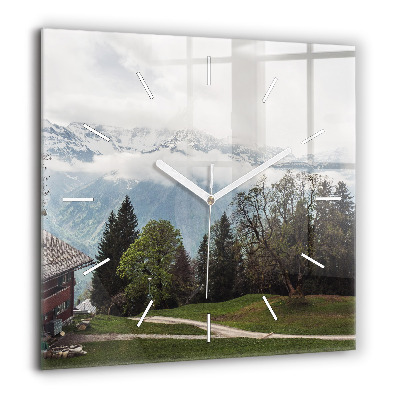 Horloge carrée en verre 60x60 cm Vue de la montagne