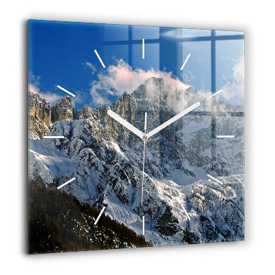 Horloge carrée en verre 60x60 cm Montagnes sous un ciel bleu