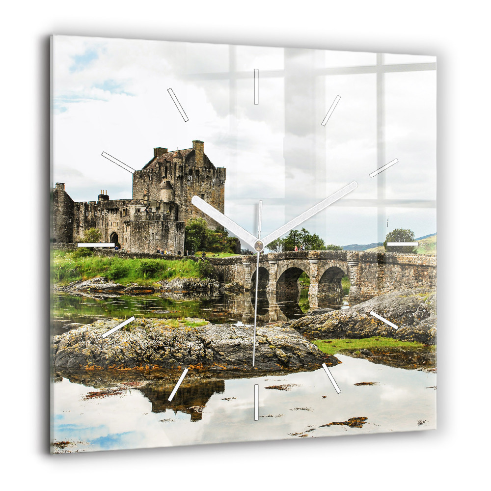 Horloge carrée en verre 60x60 cm Château d'Eilean Donan en Écosse