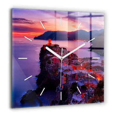 Horloge carrée en verre 60x60 cm Maisons près du lac