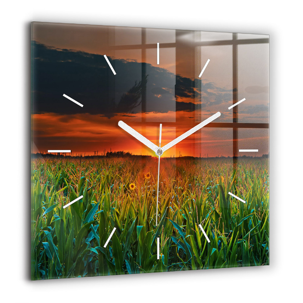 Pendule carrée en verre 60x60 cm Tournesols dans une prairie
